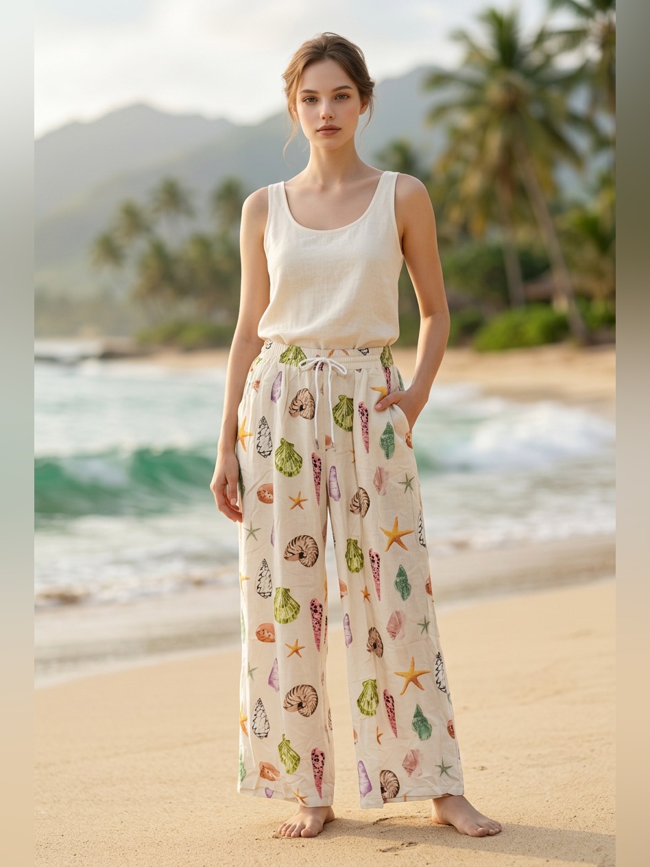 Comfortcana Plus Size Casual Vacation Ocean Shells Print Cotton Rich Sz 0xl New